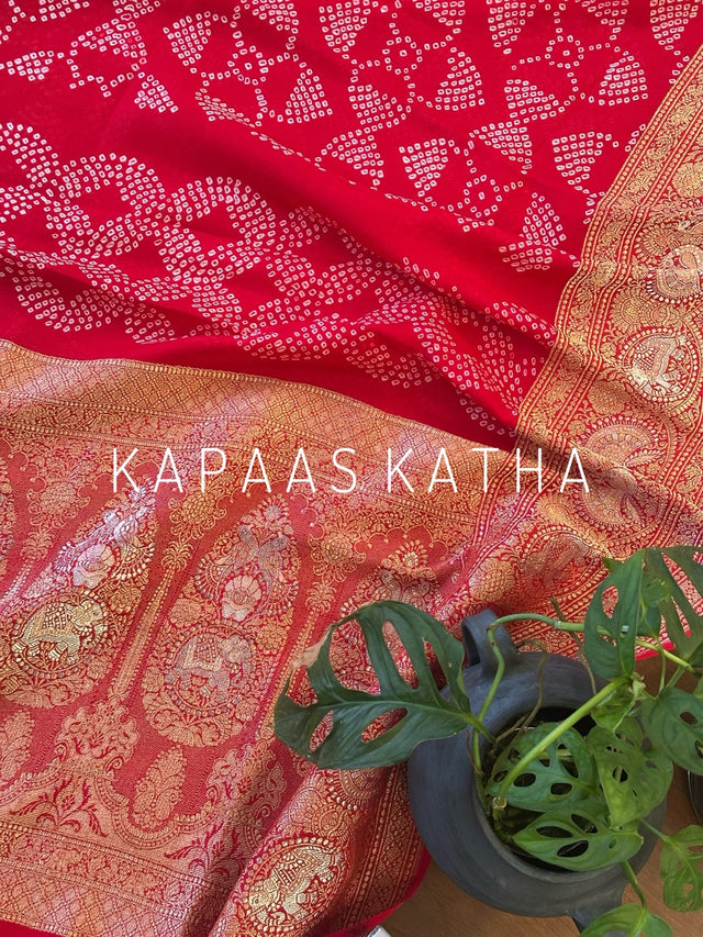 red-exquisite-handloom-banarasi-georgette-bandhani-saree