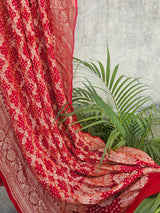 Red Pure Banarsi Georgette Neemzari Bandhani Dupatta