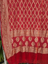 Red Pure Banarsi Georgette Neemzari Bandhani Dupatta