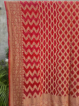 Red Pure Banarsi Georgette Neemzari Bandhani Dupatta