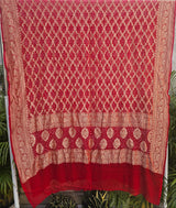 Red Pure Banarsi Georgette Neemzari Bandhani Dupatta