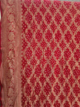 Red Pure Banarsi Georgette Neemzari Bandhani Dupatta