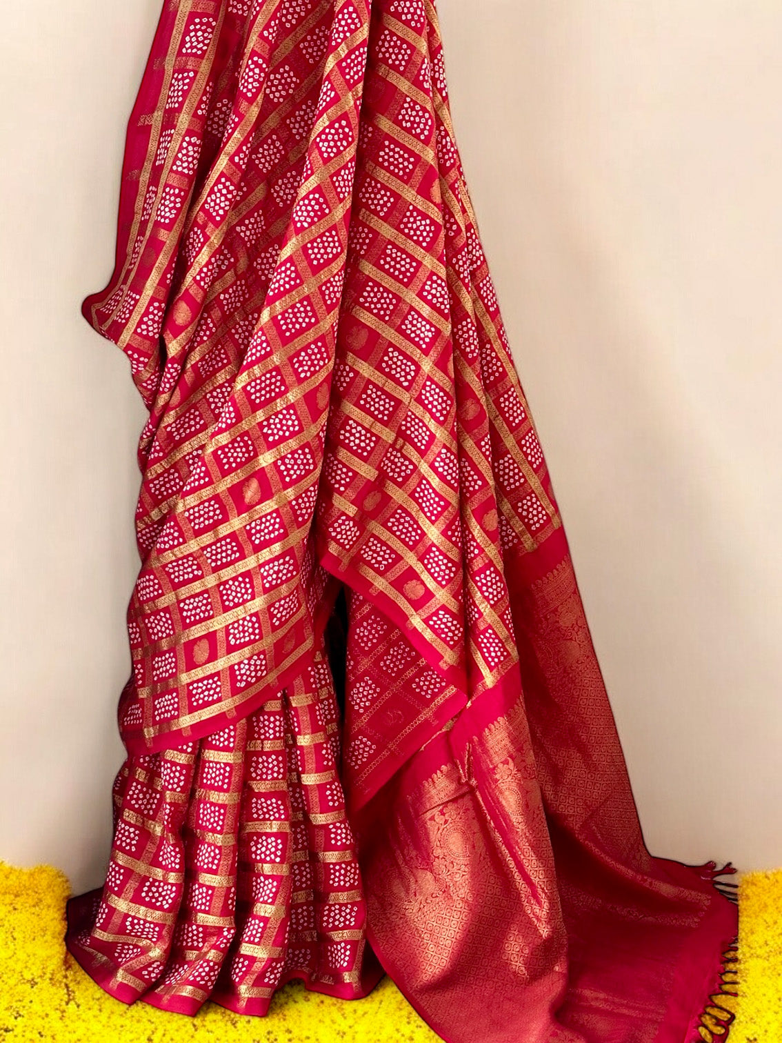 Red Kanjivaram Silk Bandhani Saree