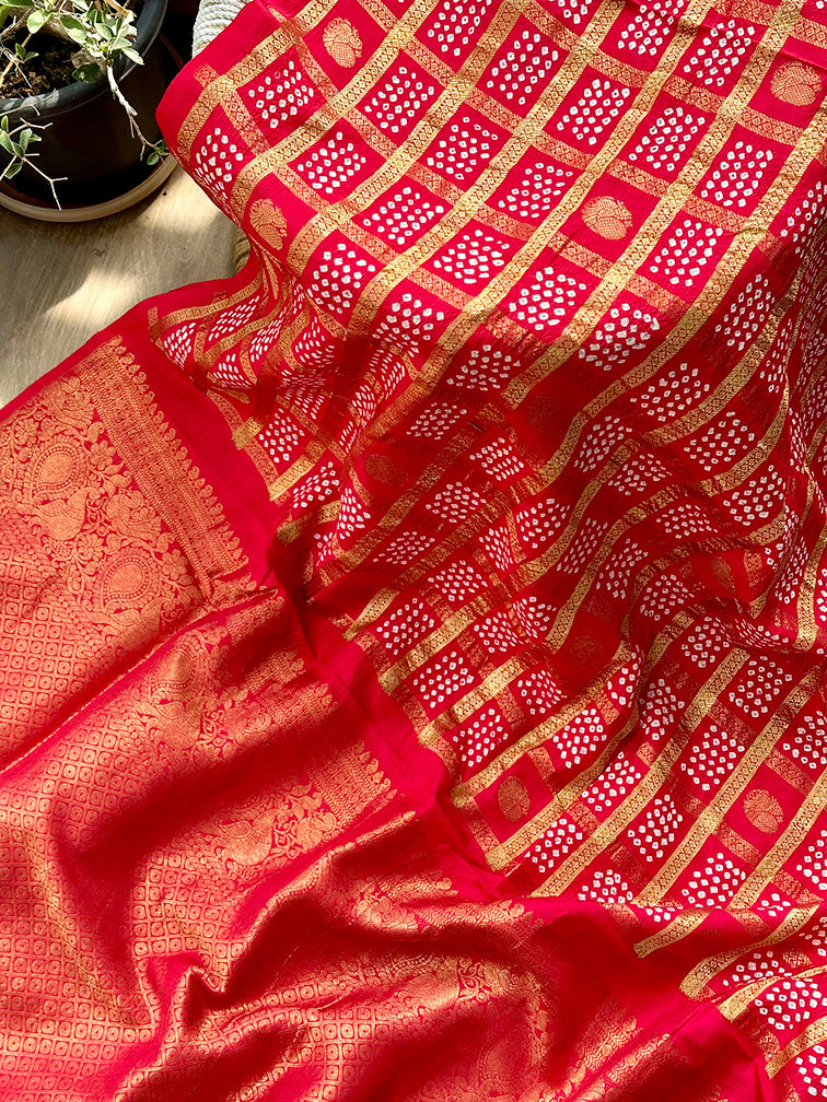 Red Kanjivaram Silk Bandhani Saree