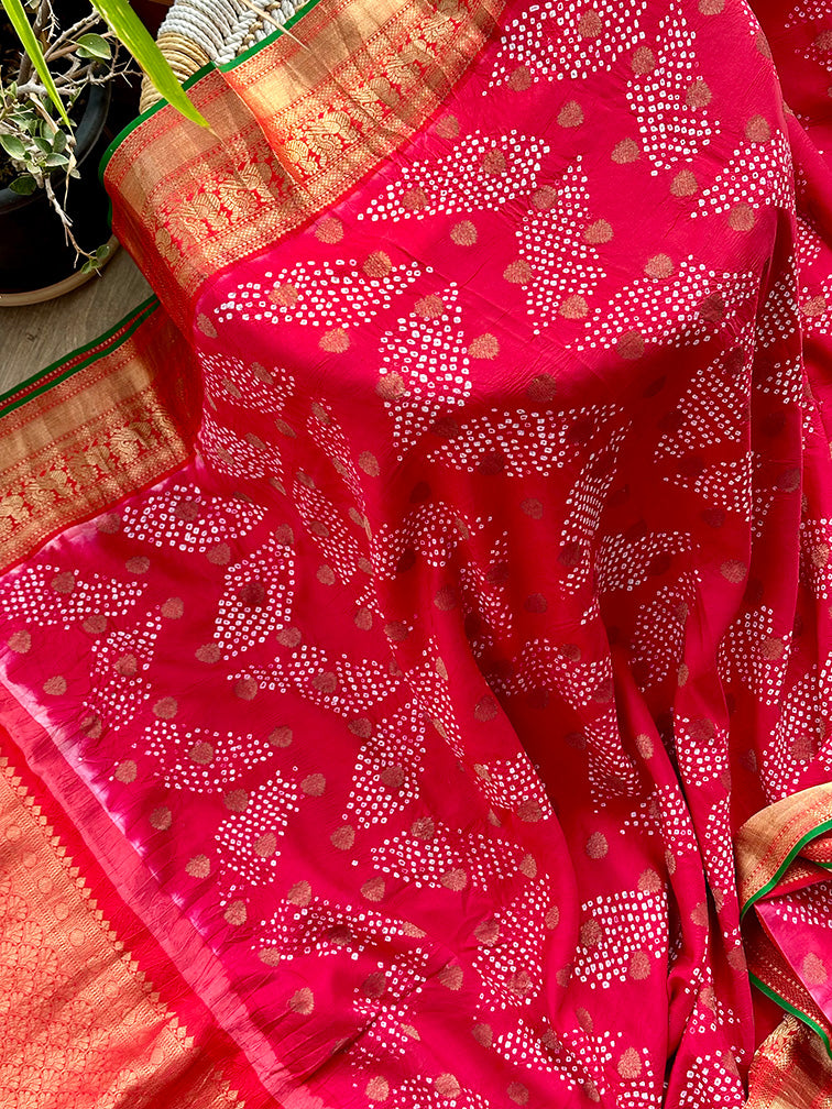 Red Kanjivaram Silk Bandhani Saree