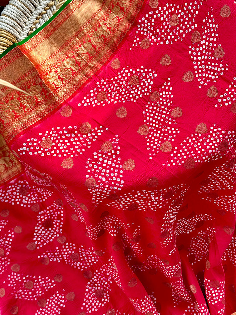 Red Kanjivaram Silk Bandhani Saree