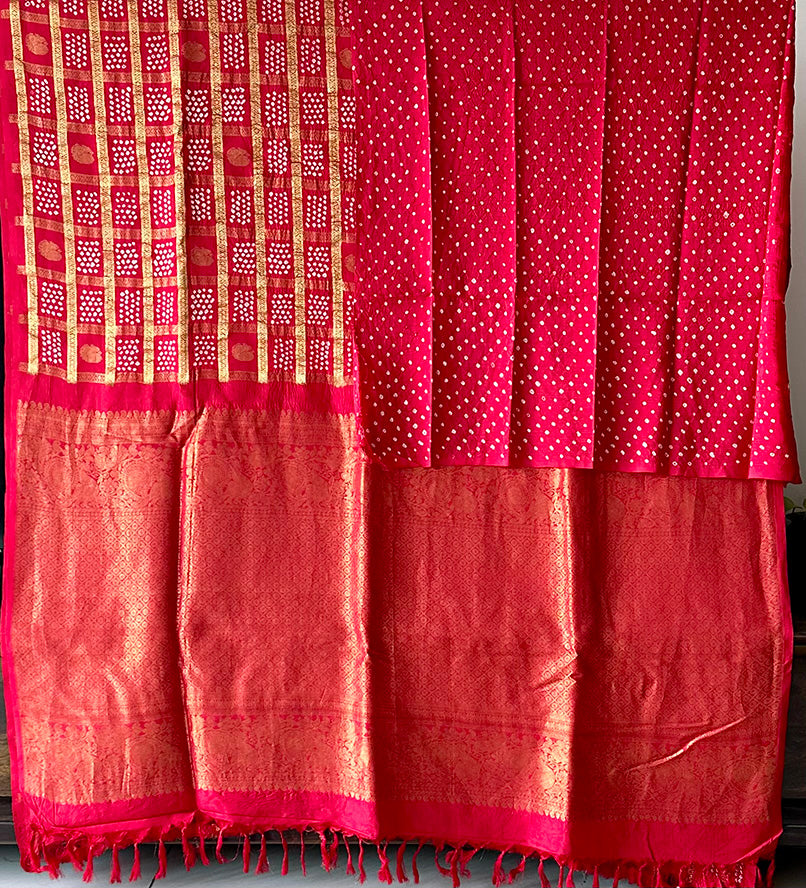 Red Kanjivaram Silk Bandhani Saree