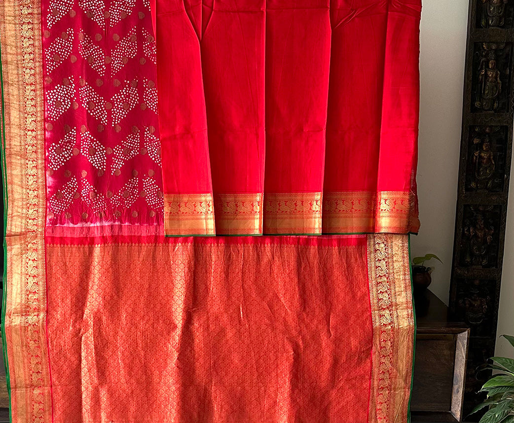 Red Kanjivaram Silk Bandhani Saree