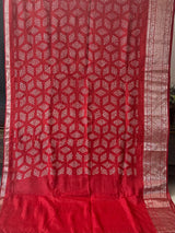 Red Handloom Mangalagiri Cotton Silk Bandhani Saree