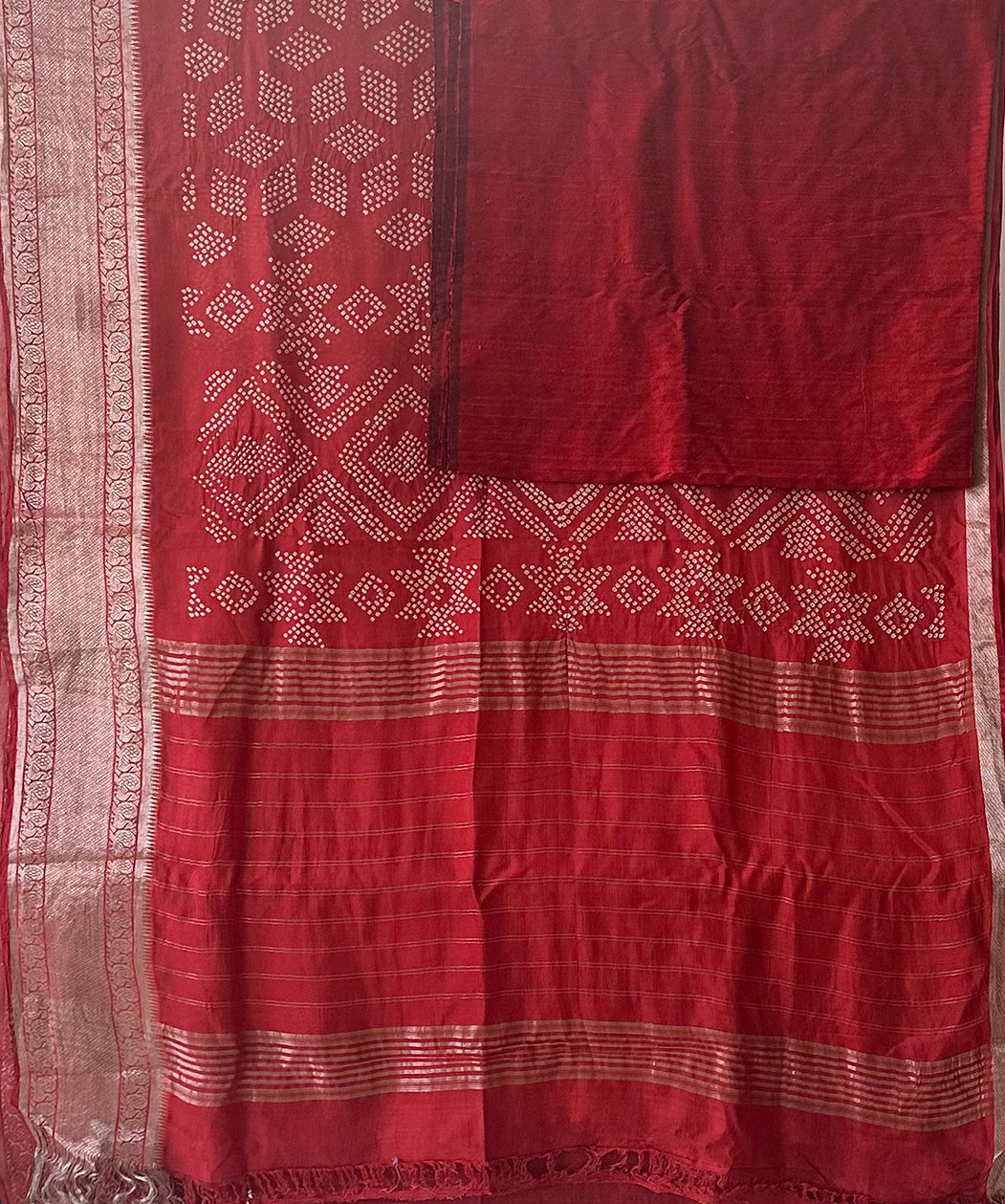 Red Handloom Mangalagiri Cotton Silk Bandhani Saree