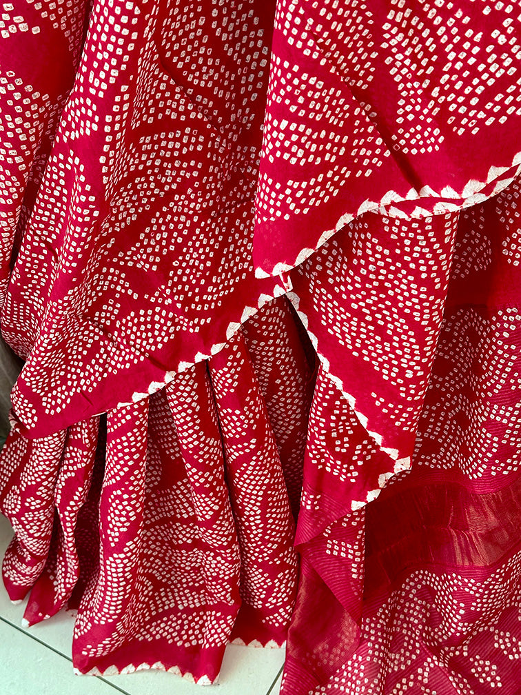 Red Pure Matka Silk Bandhani Saree