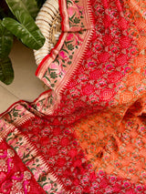 Very Exclusive Red and Orange Pure Banarsi Georgette Meenakari Bandhani Dupatta