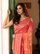 red-orange-banarasi-georgette-rai-bandhani-saree