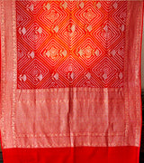 Red and Orange Exclusive Handloom Pure Banarsi Georgette Rai Bandhani Saree