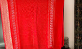 Red and Orange Exclusive Handloom Pure Banarsi Georgette Rai Bandhani Saree