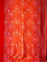 Red and Orange Exclusive Handloom Pure Banarsi Georgette Rai Bandhani Saree