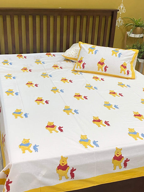 red-pooh-cotton-bedsheet-front-view