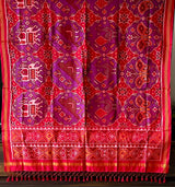 Handloom Purple and Red Mulberry Silk Ikat Patola Dupatta with Birds and Animals