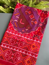 Handloom Purple and Red Mulberry Silk Ikat Patola Dupatta with Birds and Animals