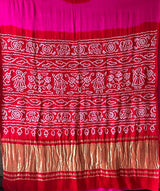 Rani Pink and Red Circle Theme Pure Gajji Silk Bandhani Saree