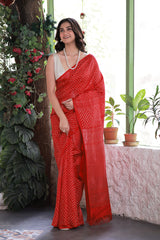 Red Kanjivaram Silk Bandhani Saree