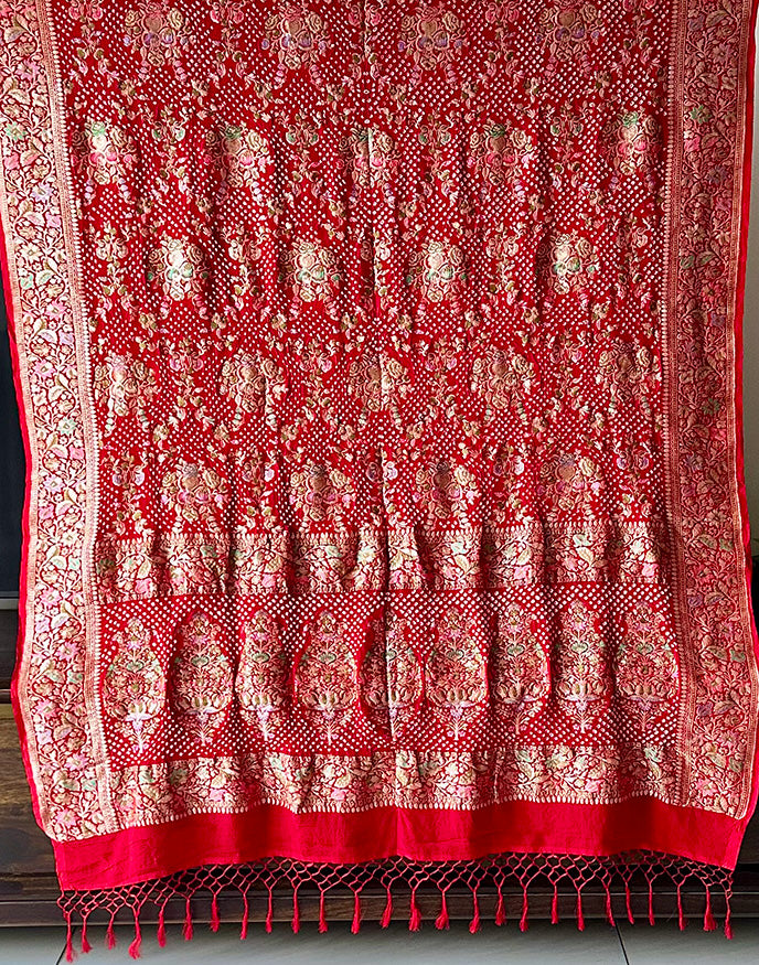 Very Exclusive Pure Banarsi Georgette Meenakari Bandhani Dupatta