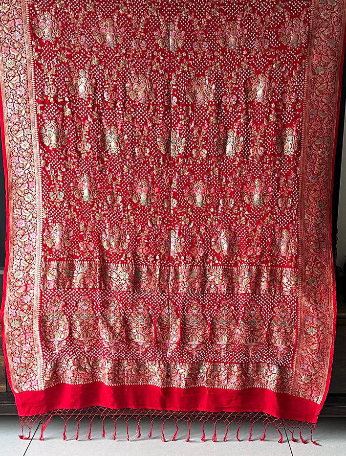 Very Exclusive Pure Banarsi Georgette Meenakari Bandhani Dupatta