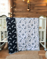black and white animal theme toddler quilt with soft cotton giraffe and rabbit prints perfect for resale in Australia and UAE