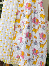 best selling reversible jungle animal quilt with elephant and giraffe design in pure cotton perfect for toddler gifting in Australia and New Zealand