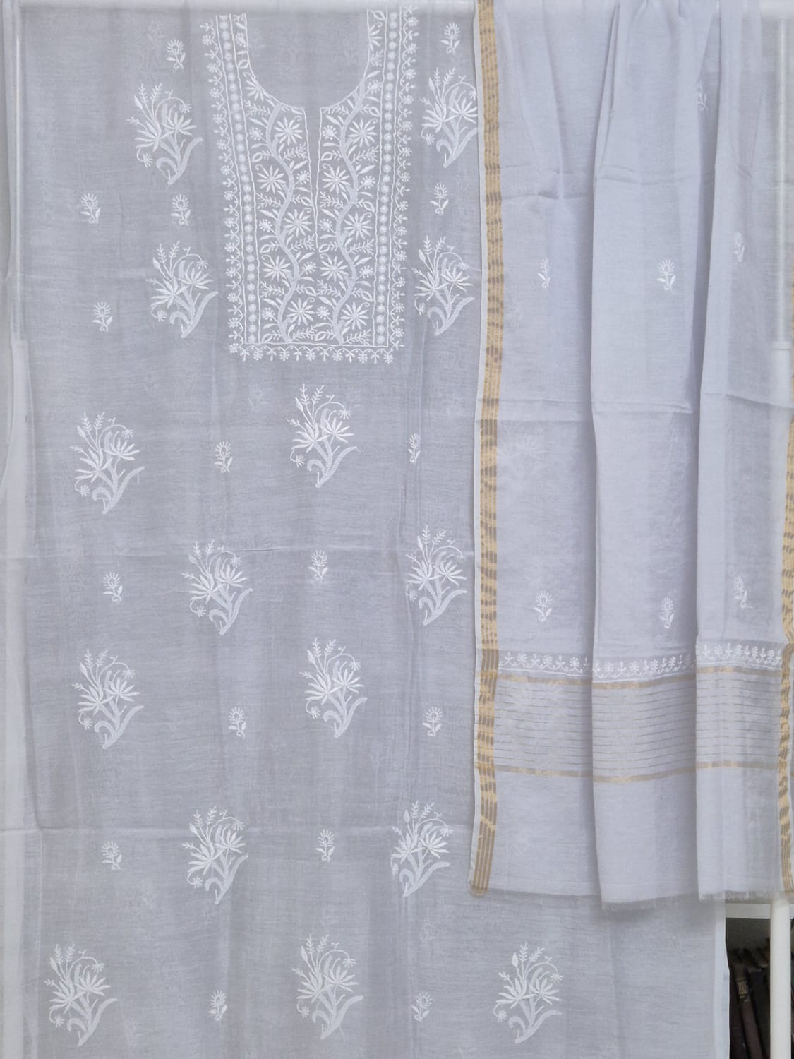 Riwayat - Chikankari Mulmul Unstitched Suit Set