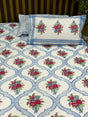 rose-blue-theme-king-cotton-bedsheet-side-view