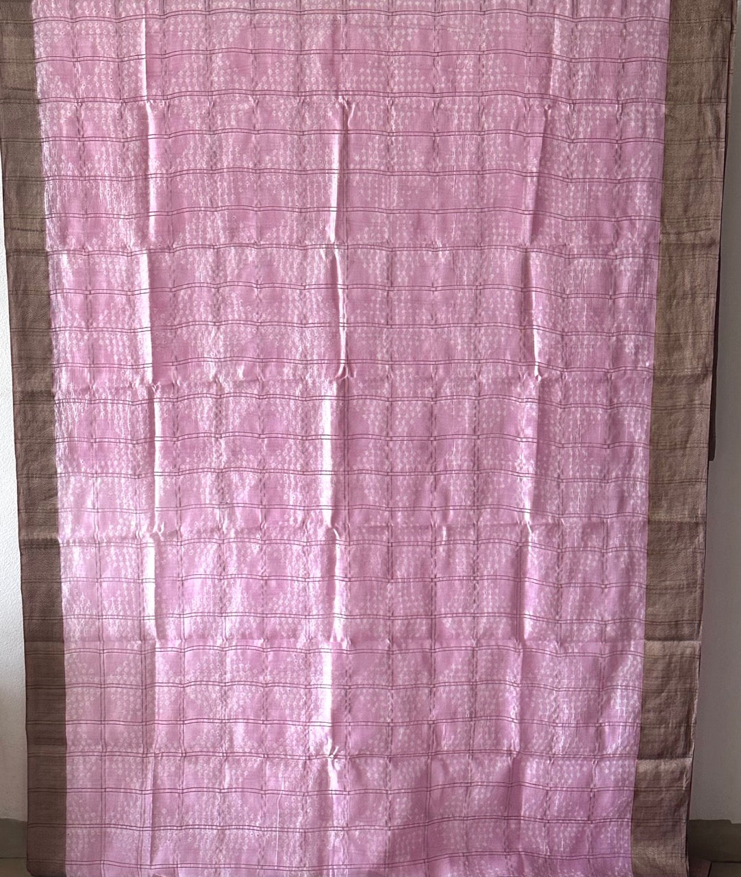 Rosewood Checks Chanderi Silk Bandhani Saree