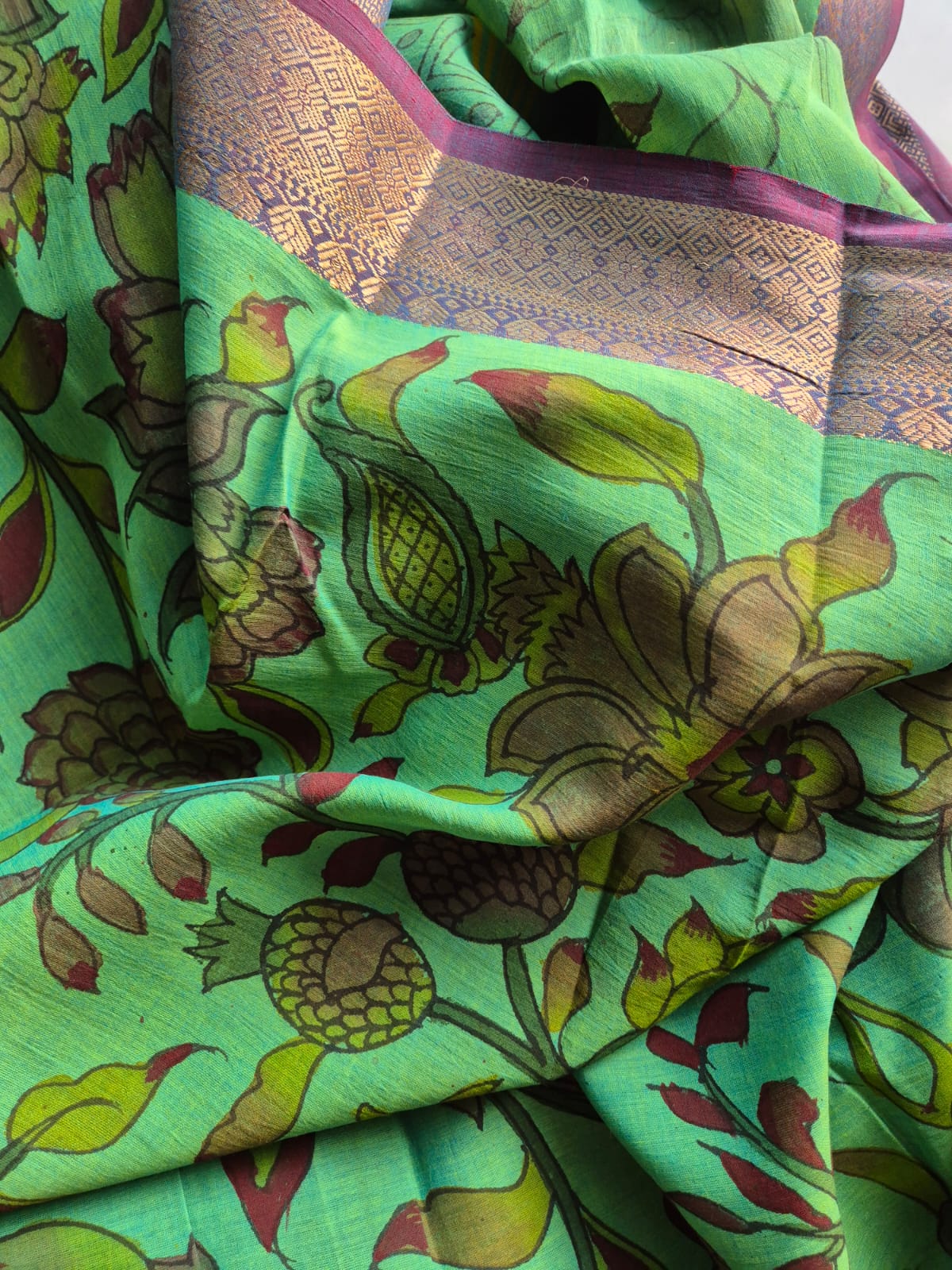 Rustica Bloom Cotton Kalamkari Saree