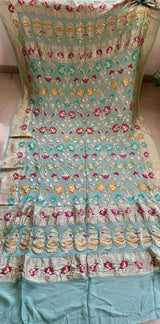 Sea Green Banarsi Georgette Meenakari Bandhani Dupatta