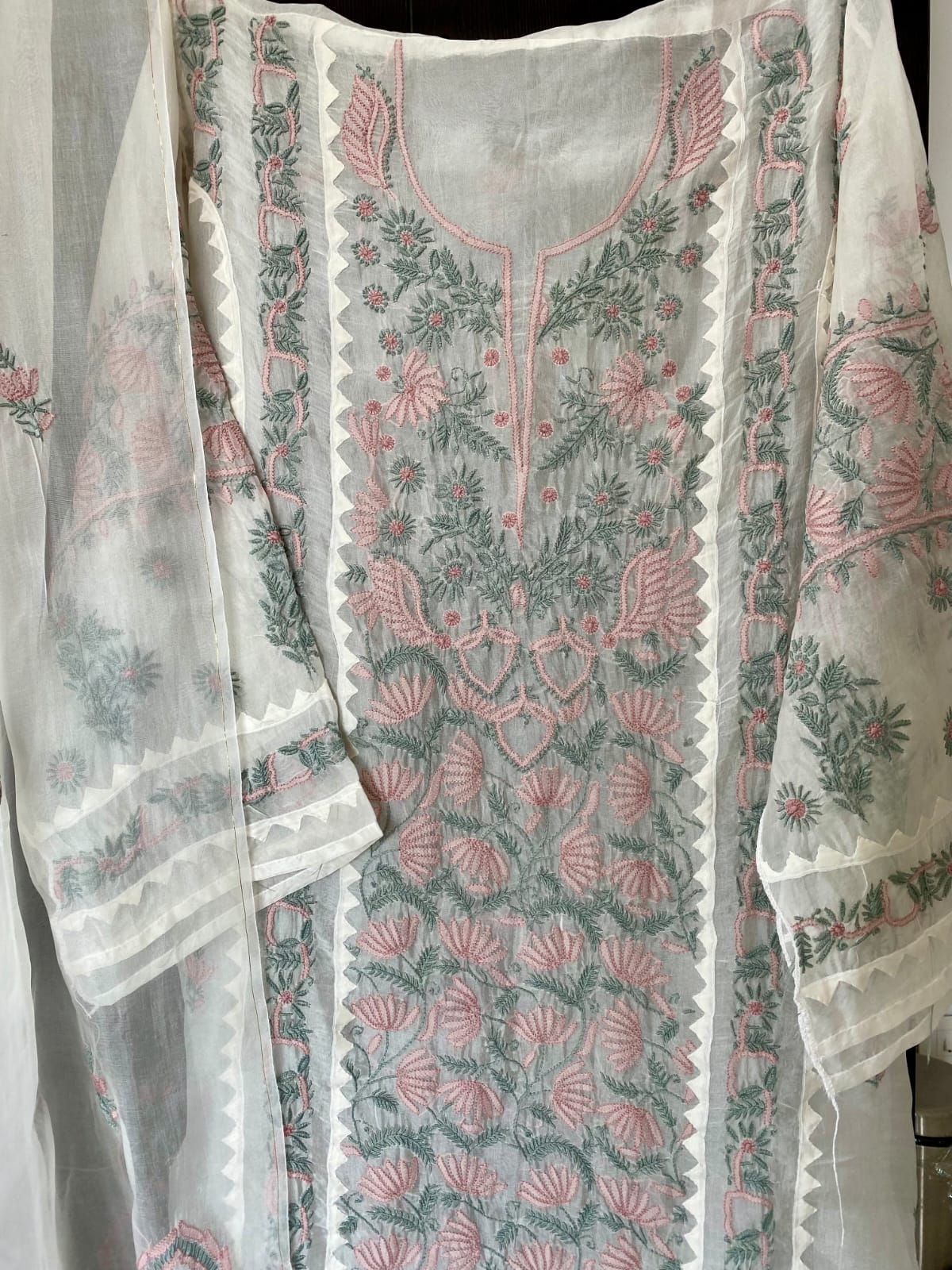 Shabnam - A-line Chikankari Organza Unstitched Suit Set