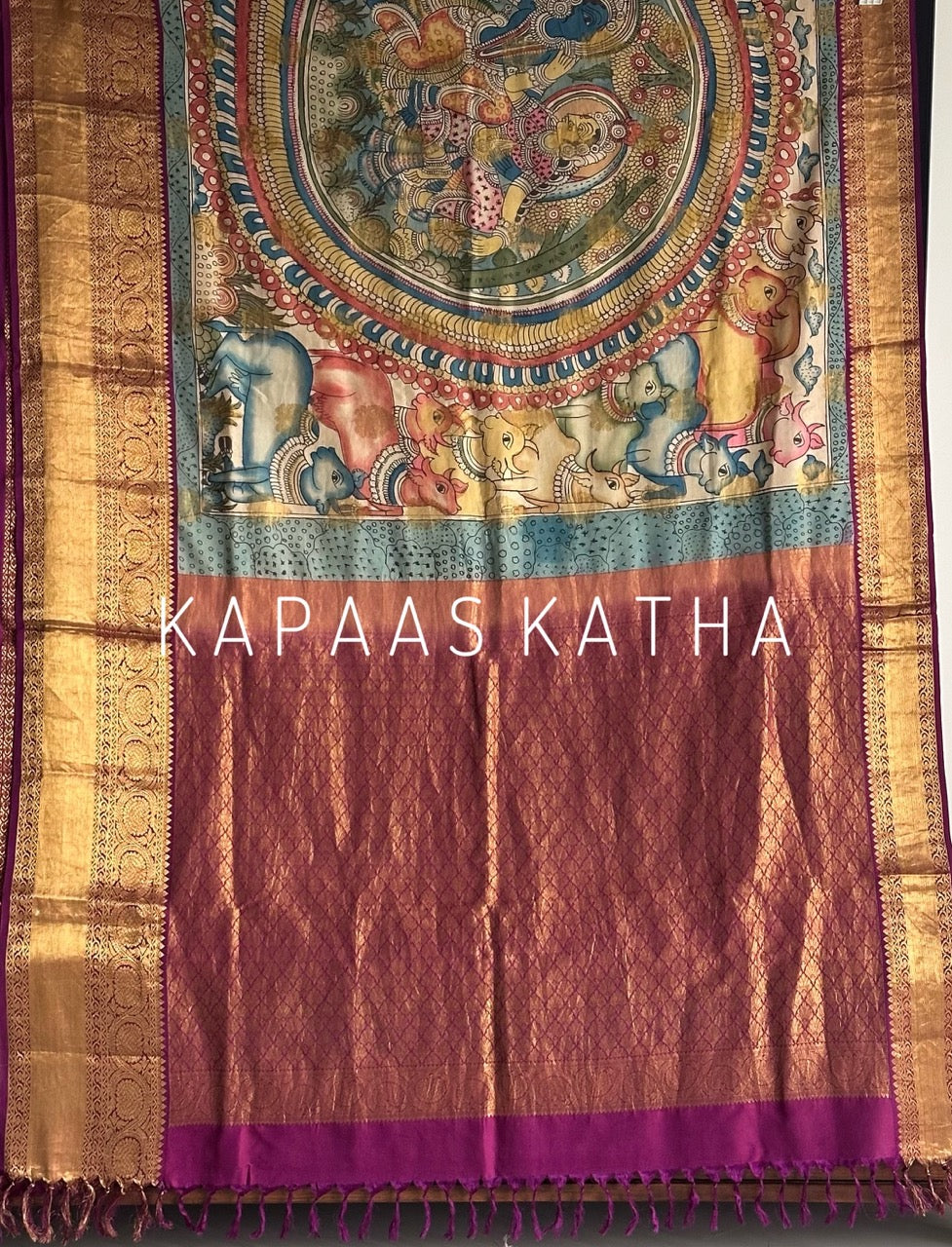 ram sita theme kanjivaram silk kalamkari saree