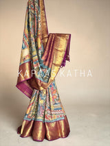 ram sita theme kanjivaram silk kalamkari saree
