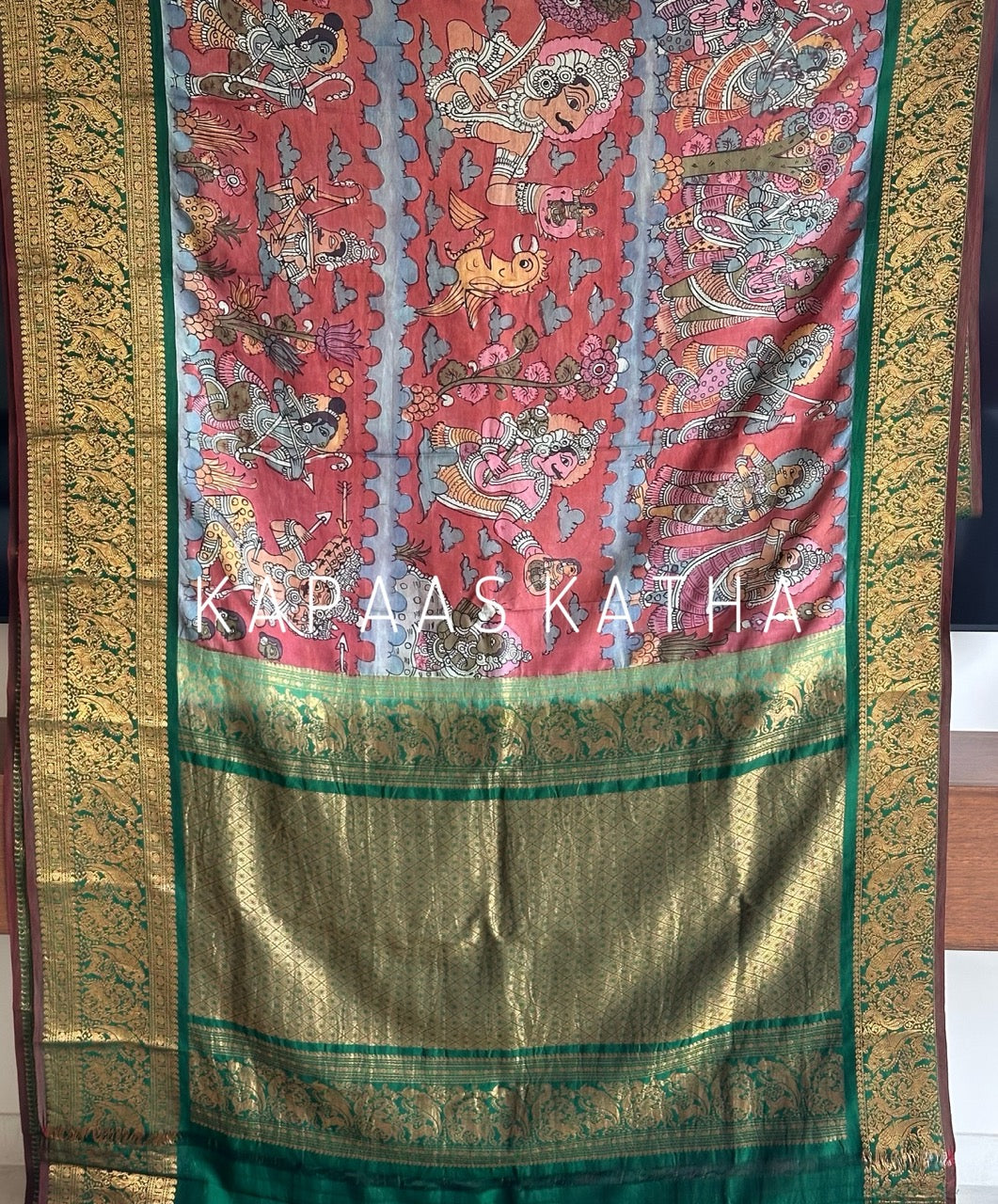 Handpainted Kalamkari Kanjivaram Silk Saree | Kapaas Katha