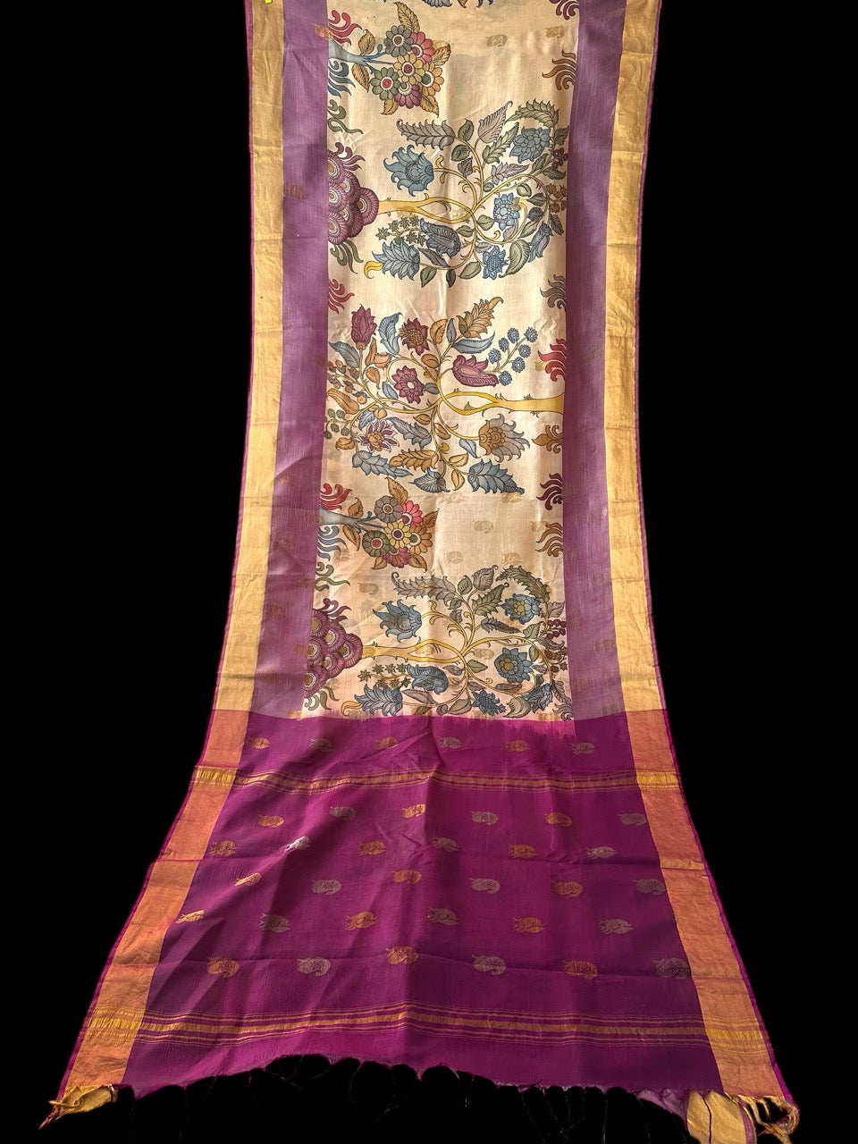 Tree of Life Theme Pure Silk Kalamkari Saree