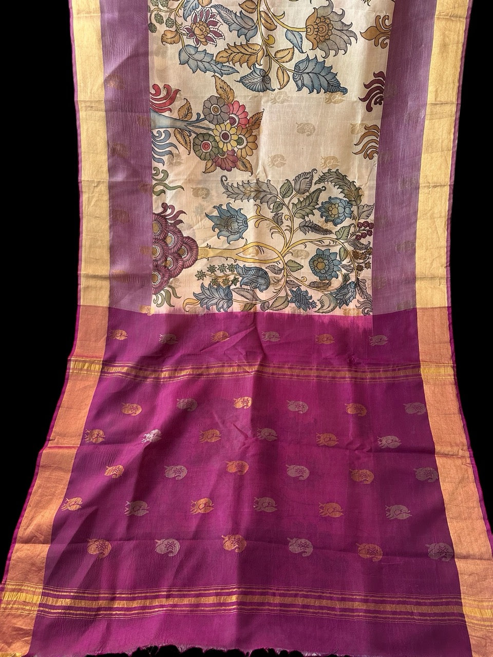 Tree of Life Theme Pure Silk Kalamkari Saree