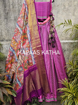 single-ikat-patola-lehenga-with-kanchipattu-kalamkari-dupatta