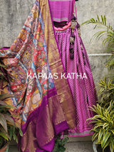 single-ikat-patola-lehenga-with-kanchipattu-kalamkari-dupatta