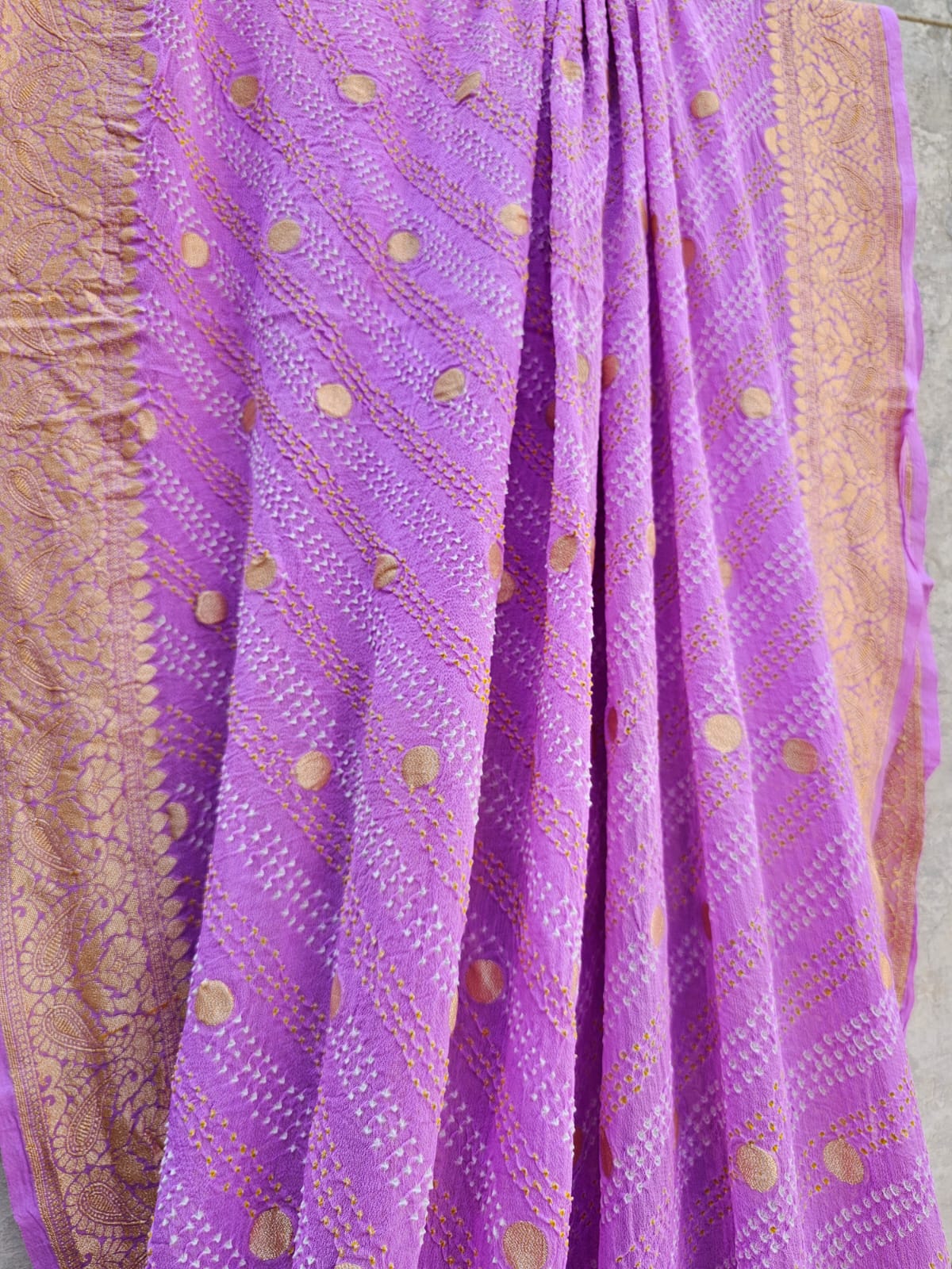 Soft Lavender Pure Banarsi Georgette Bandhani Dupatta