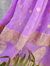 Soft Lavender Pure Banarsi Georgette Bandhani Dupatta