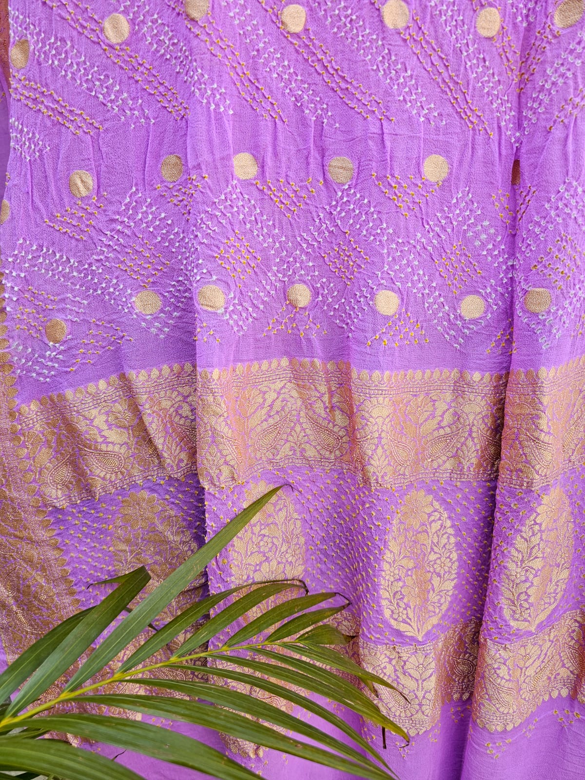 Soft Lavender Pure Banarsi Georgette Bandhani Dupatta