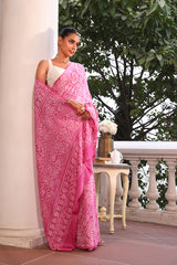 Soft Old Rose Colour Munga Silk Bandhani Saree