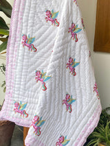 eco friendly pure cotton unicorn quilt for girls with pink dreamy design perfect for toddler return favors in Australia and UAE