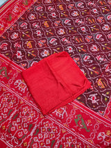 sophisticated-handloom-brown-and-red-mulberry-silk-ikat-patola-saree-with-animal-motifs