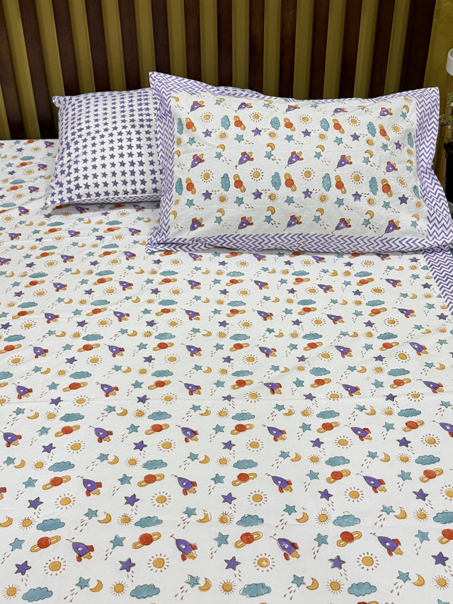 space-theme-cotton-bedsheet-front-view