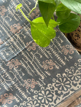 Steel Grey Handblock Print Chanderi Cotton Silk Saree